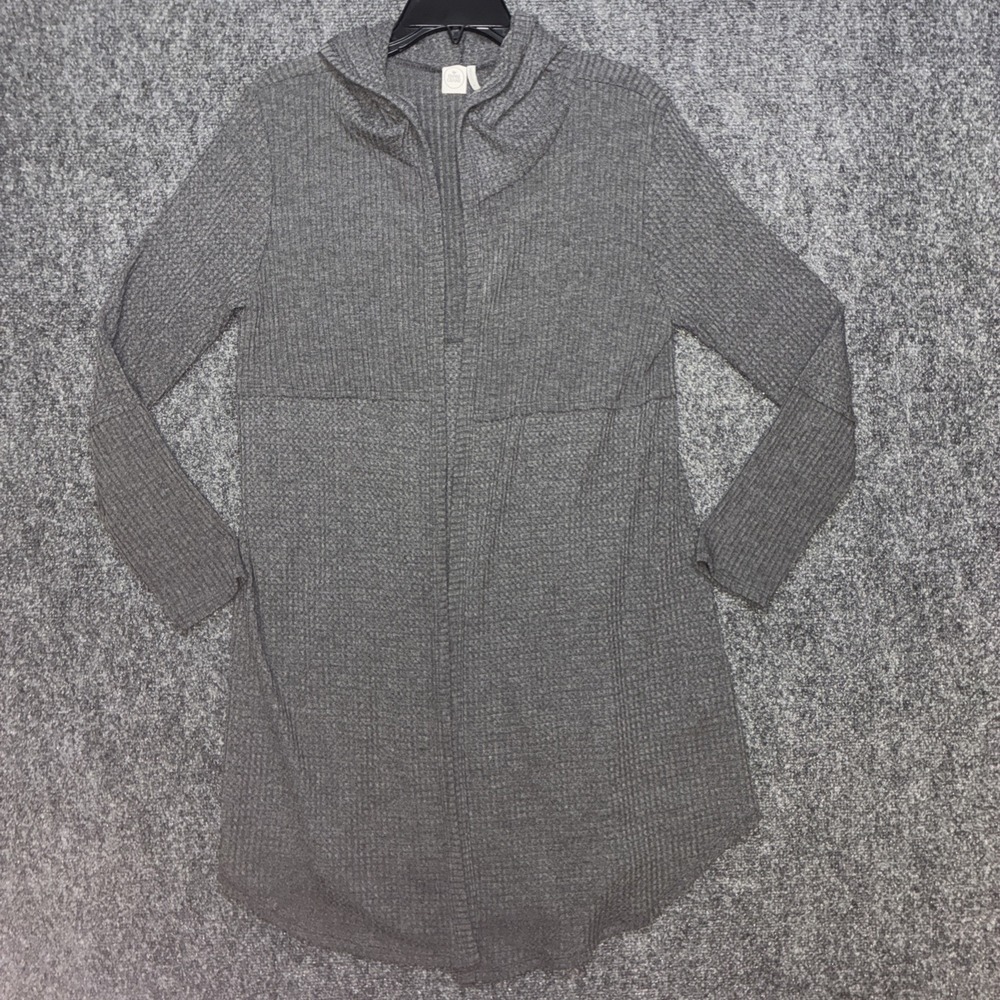 Paper Crane Cardigan Gray Waffle Knit Long Sleeve Open Front Hooded Womens Med